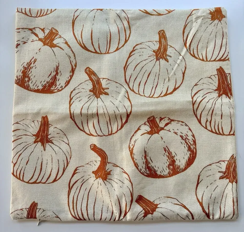 Pumpkin Pillow Cover Beige Orange Fall 18 x 18 Zip Closure Fall Spice Latte'